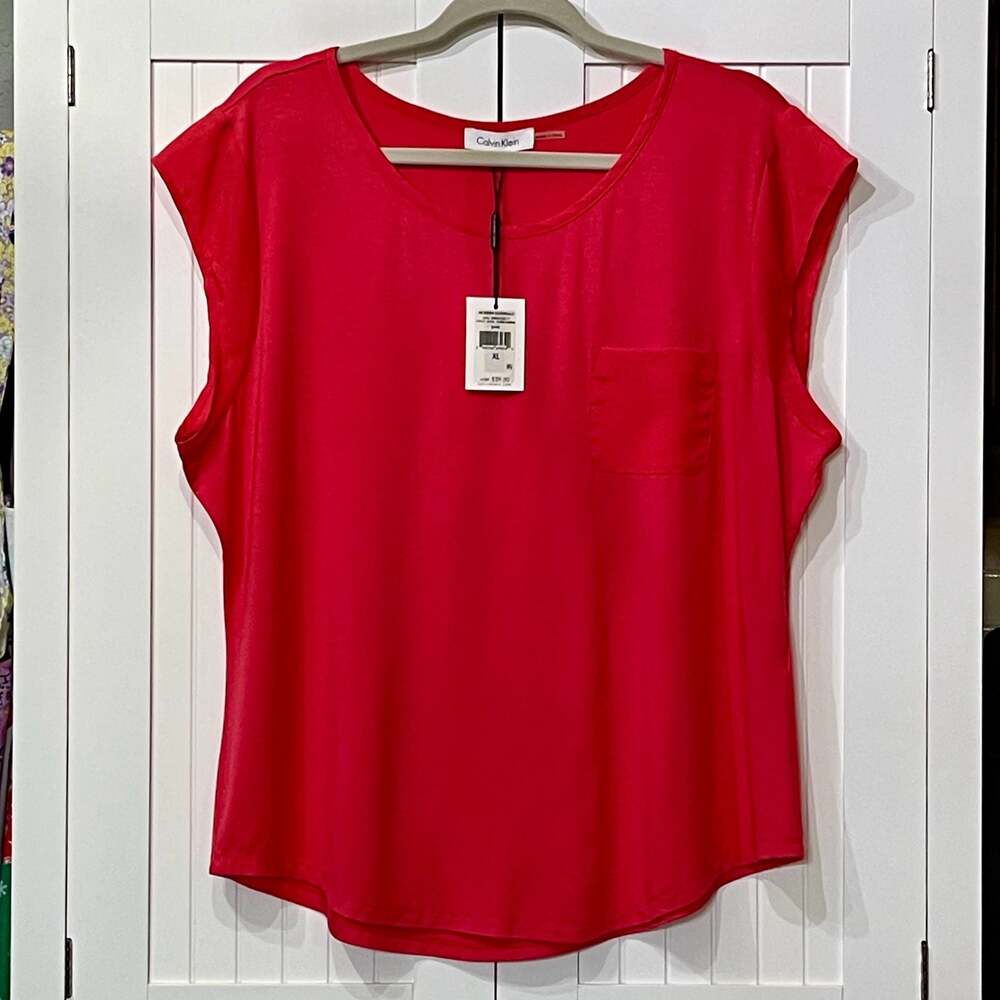 Calvin Klein Modern Essentials Watermelon Pink Sleeveless Pocket Top Size XL